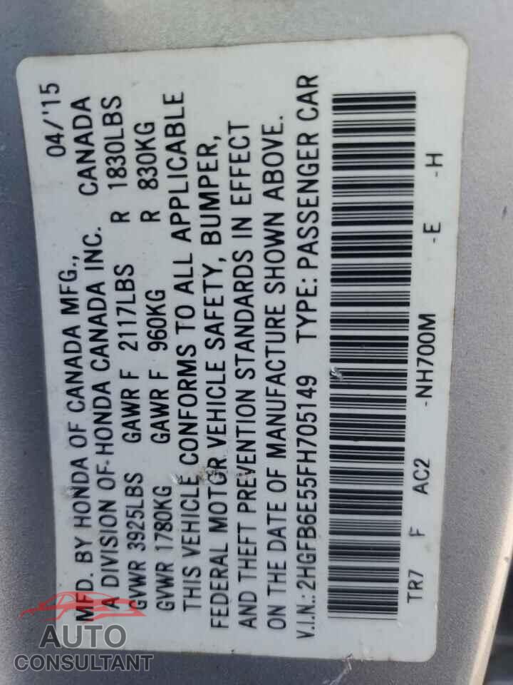 HONDA CIVIC 2015 - 2HGFB6E55FH705149