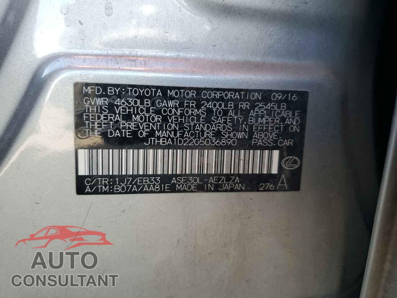 LEXUS IS 2016 - JTHBA1D22G5036890