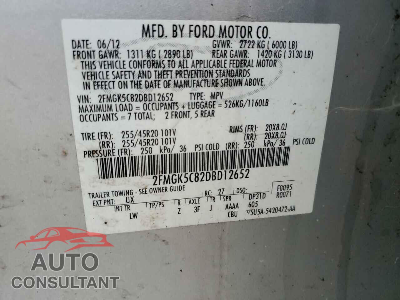 FORD FLEX 2013 - 2FMGK5C82DBD12652