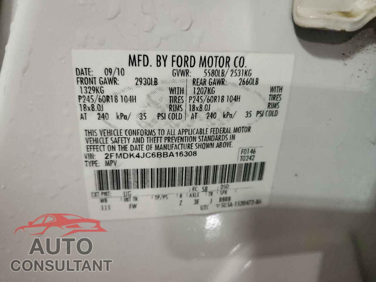 FORD EDGE 2011 - 2FMDK4JC6BBA16308