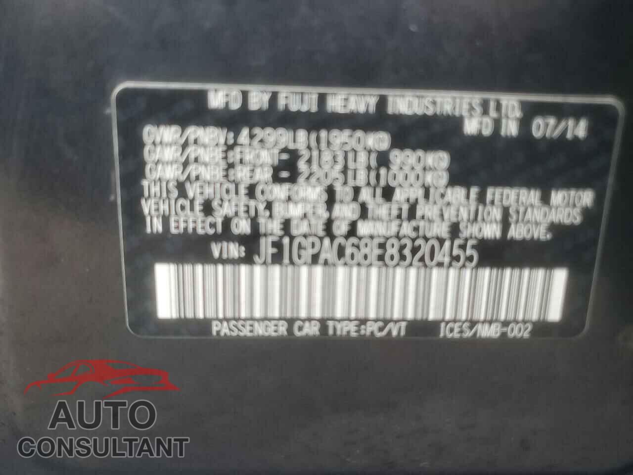 SUBARU IMPREZA 2014 - JF1GPAC68E8320455
