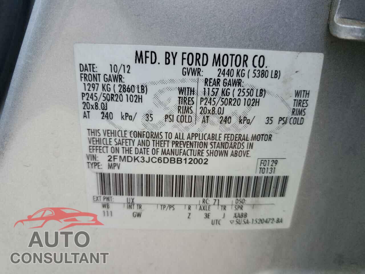 FORD EDGE 2013 - 2FMDK3JC6DBB12002