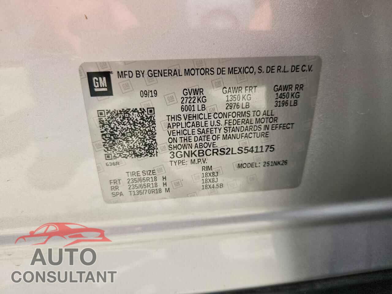 CHEVROLET BLAZER 2020 - 3GNKBCRS2LS541175