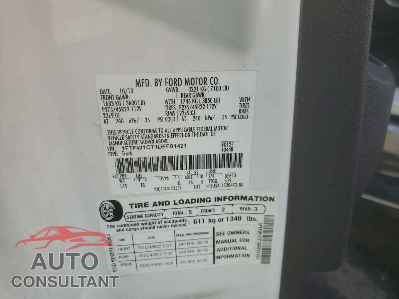 FORD F-150 2013 - 1FTFW1CT1DFE01421