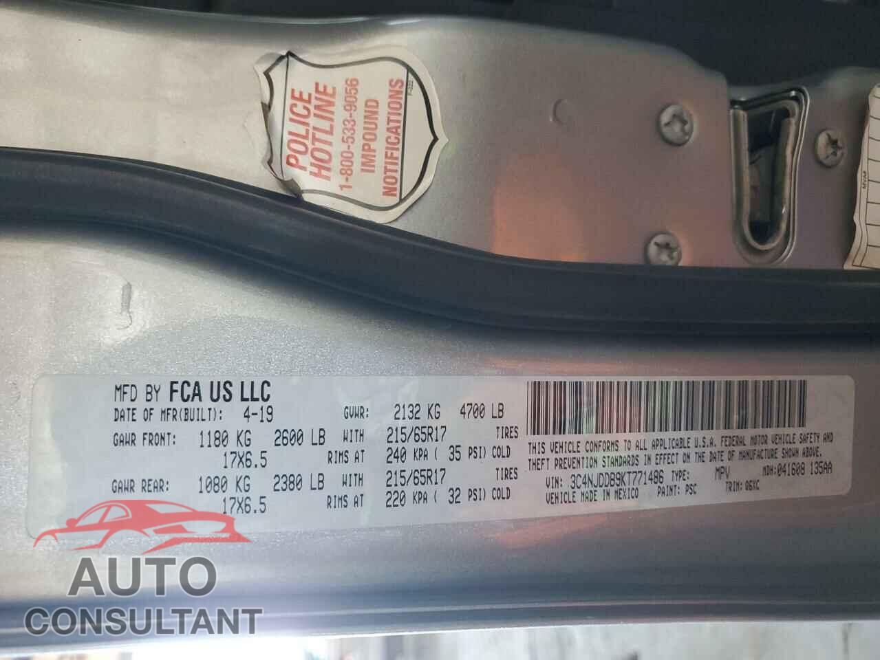 JEEP COMPASS 2019 - 3C4NJDDB9KT771486