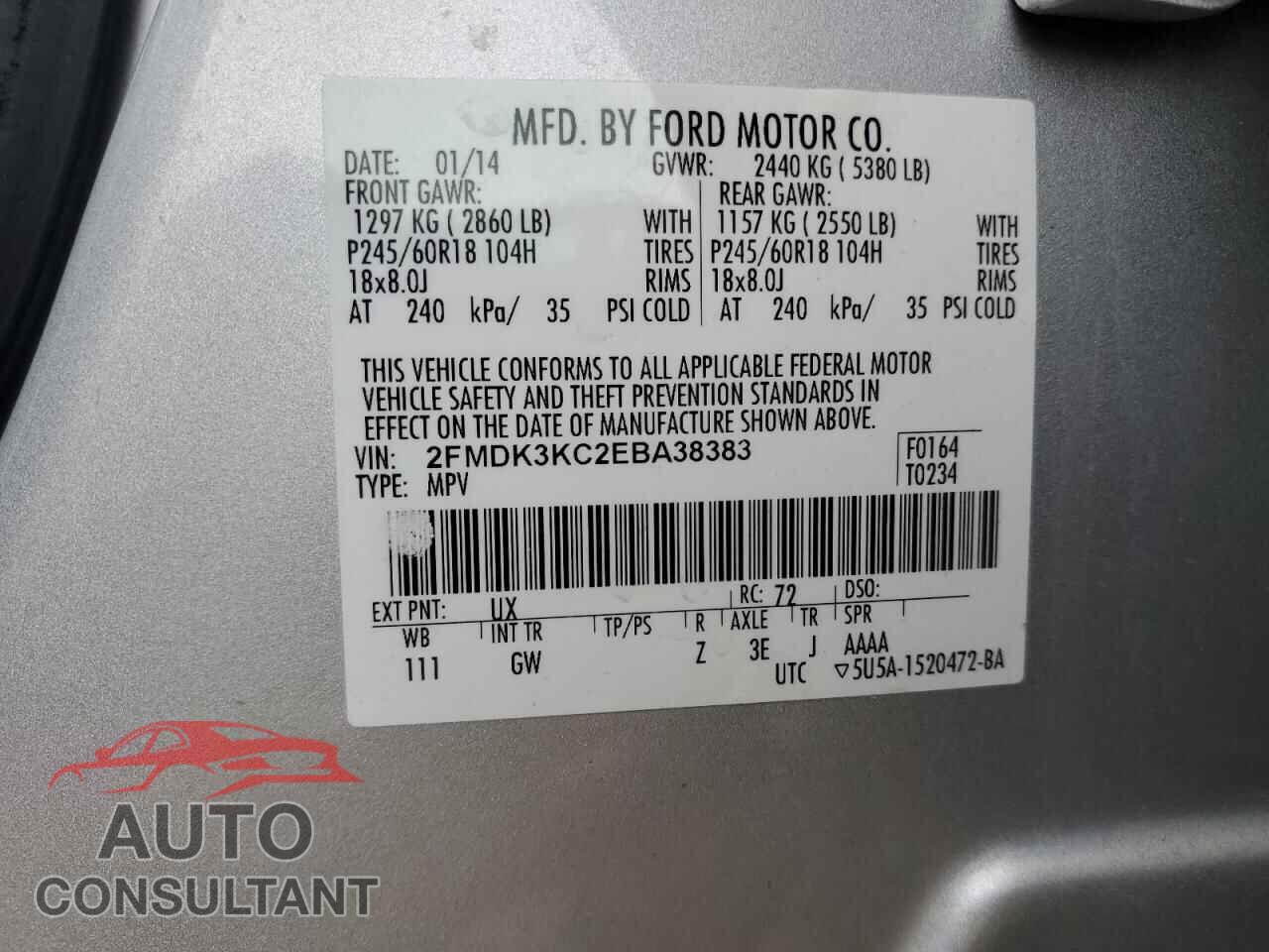 FORD EDGE 2014 - 2FMDK3KC2EBA38383