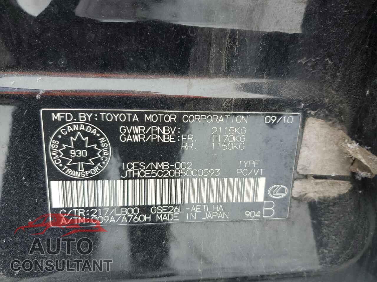 LEXUS IS 2011 - JTHCE5C20B5000593