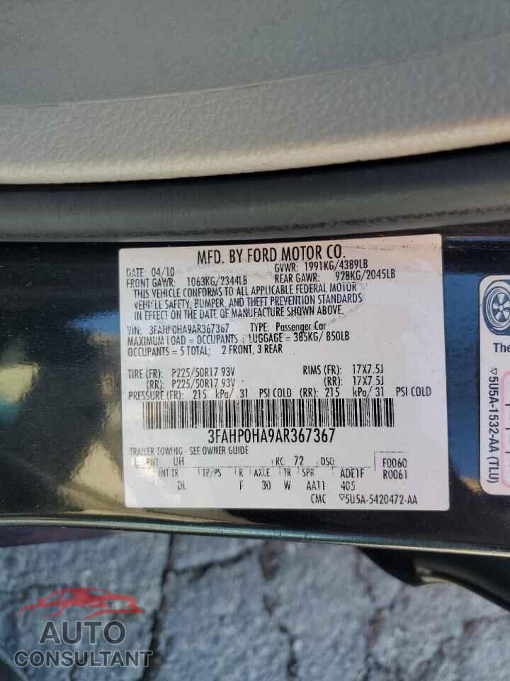 FORD FUSION 2010 - 3FAHP0HA9AR367367