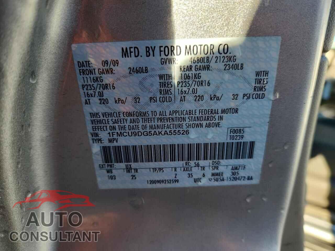 FORD ESCAPE 2010 - 1FMCU9DG5AKA55526