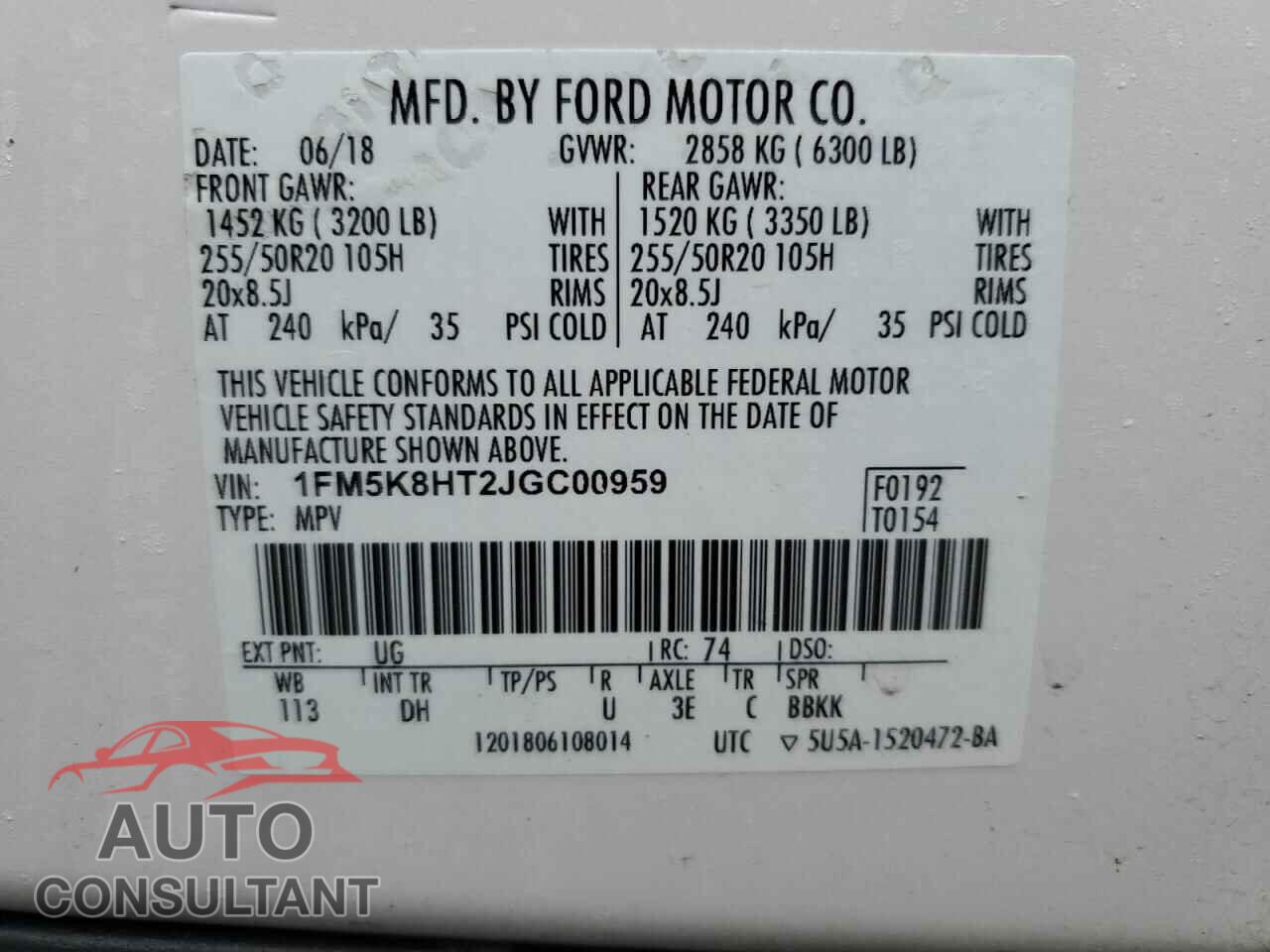 FORD EXPLORER 2018 - 1FM5K8HT2JGC00959