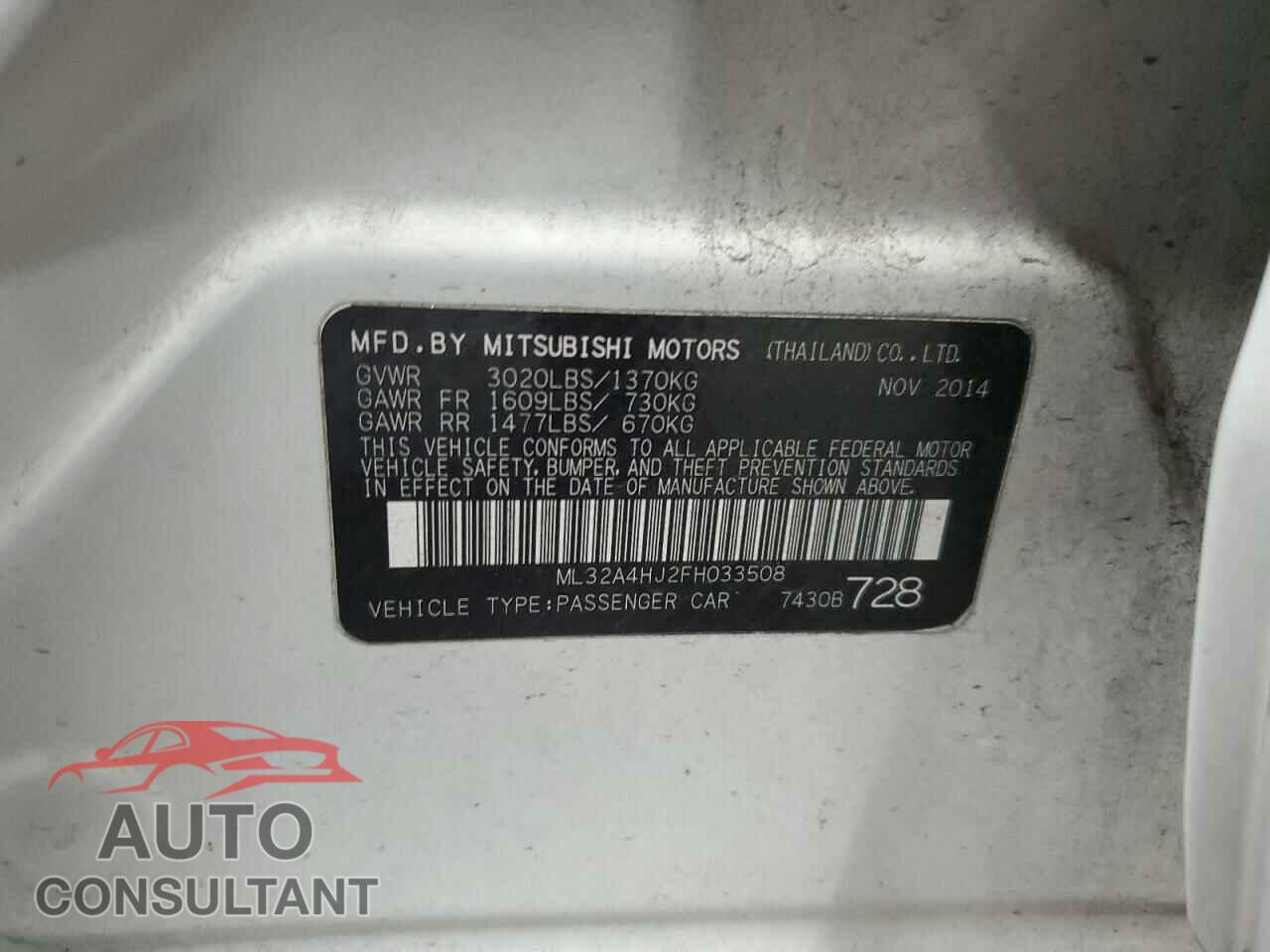MITSUBISHI MIRAGE 2015 - ML32A4HJ2FH033508