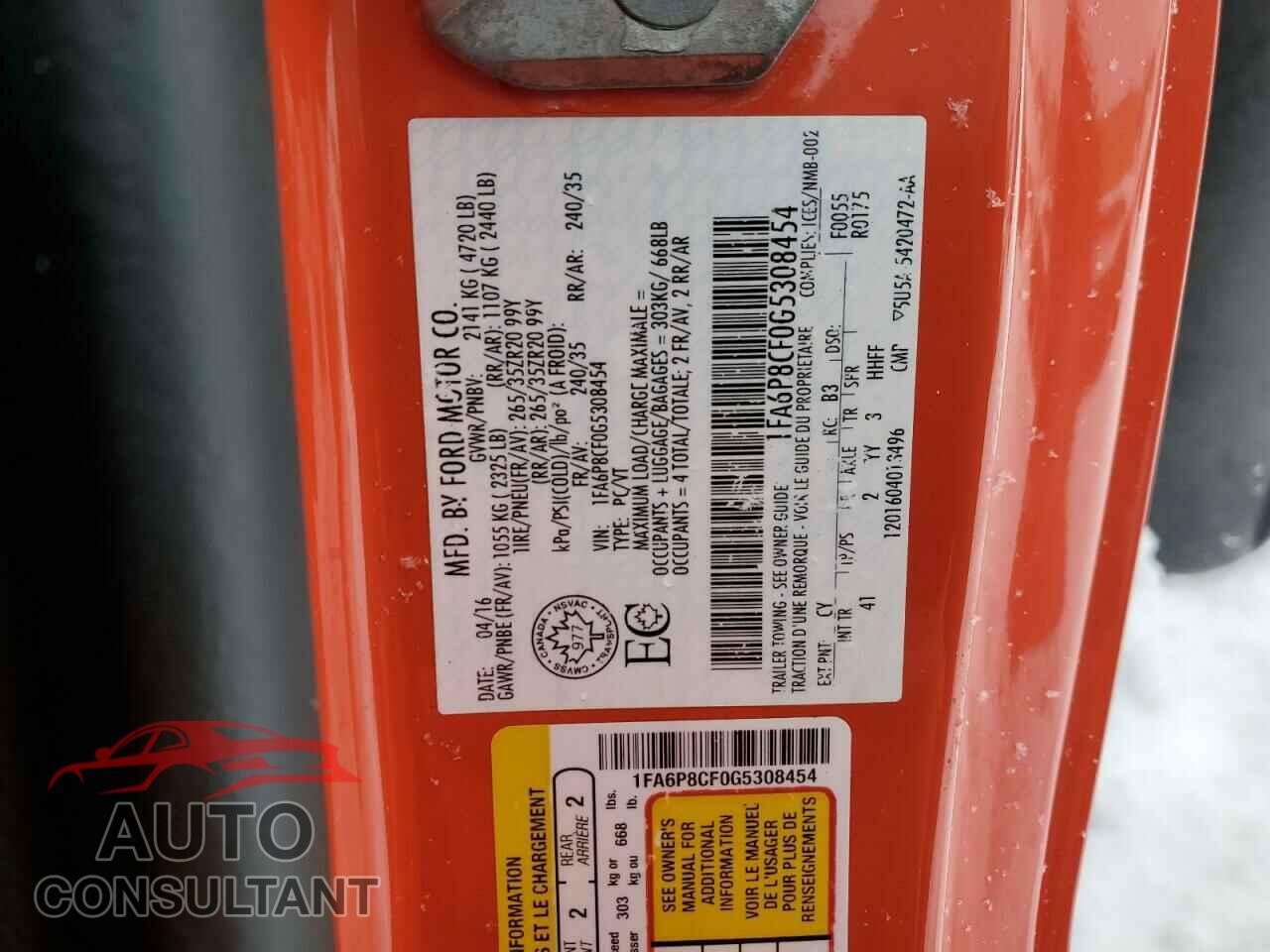 FORD MUSTANG 2016 - 1FA6P8CF0G5308454