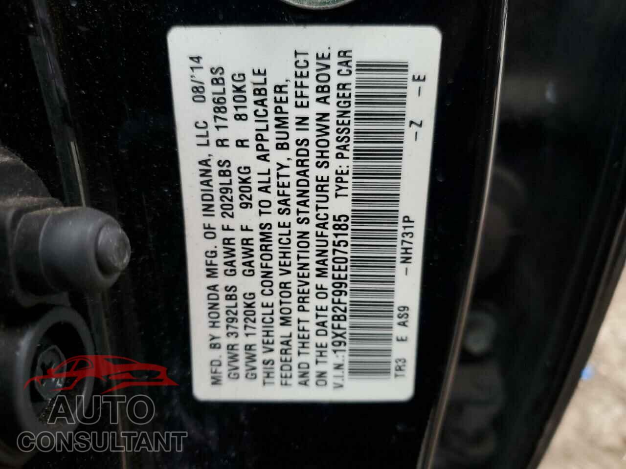 HONDA CIVIC 2014 - 19XFB2F99EE075185