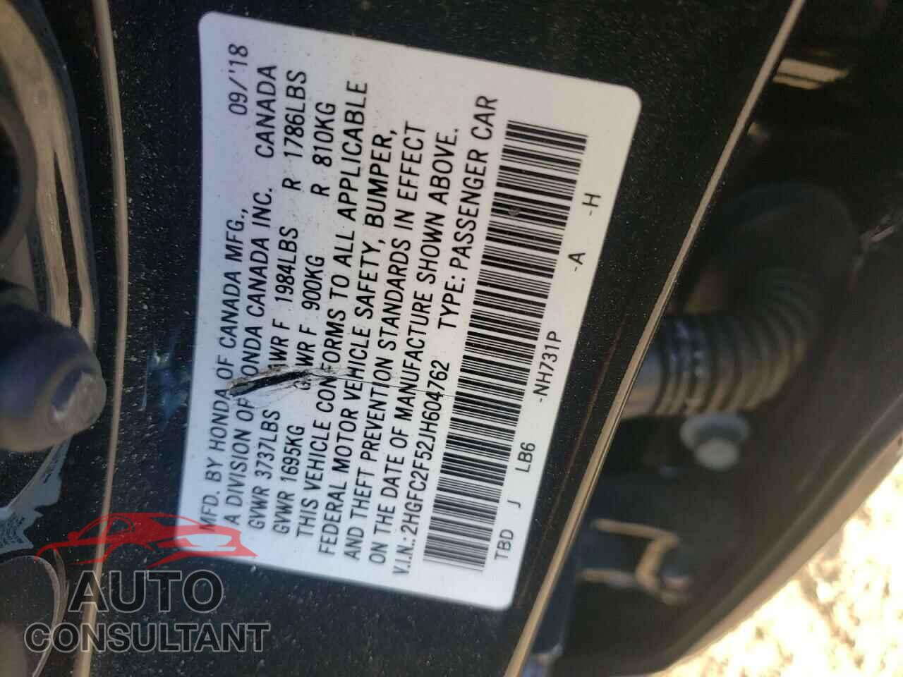 HONDA CIVIC 2018 - 2HGFC2F52JH604762