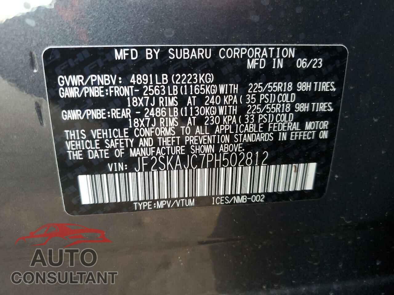 SUBARU FORESTER 2023 - JF2SKAJC7PH502812