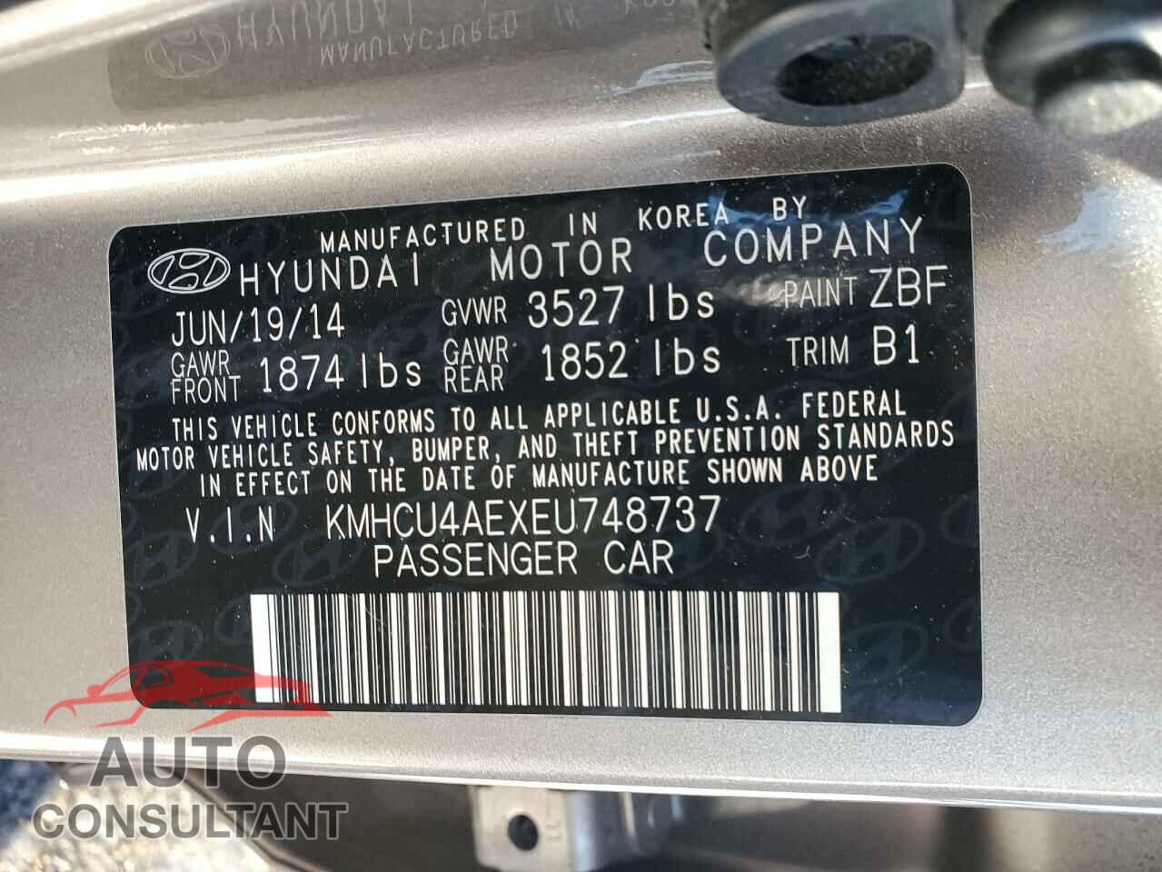 HYUNDAI ACCENT 2014 - KMHCU4AEXEU748737