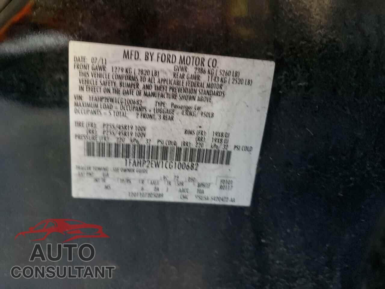 FORD TAURUS 2012 - 1FAHP2EW1CG100682