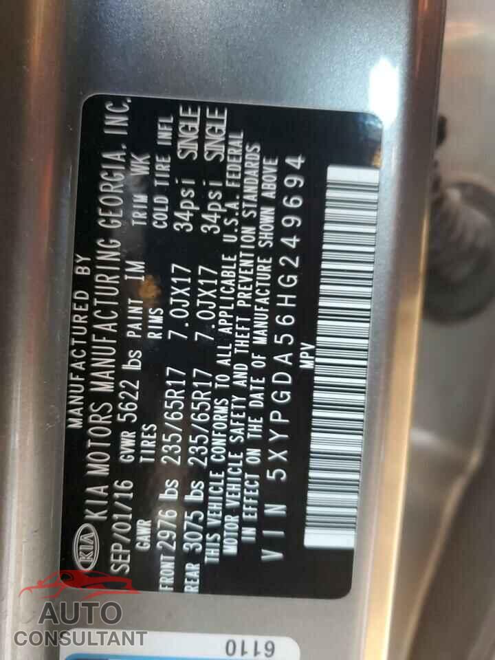KIA SORENTO 2017 - 5XYPGDA56HG249694