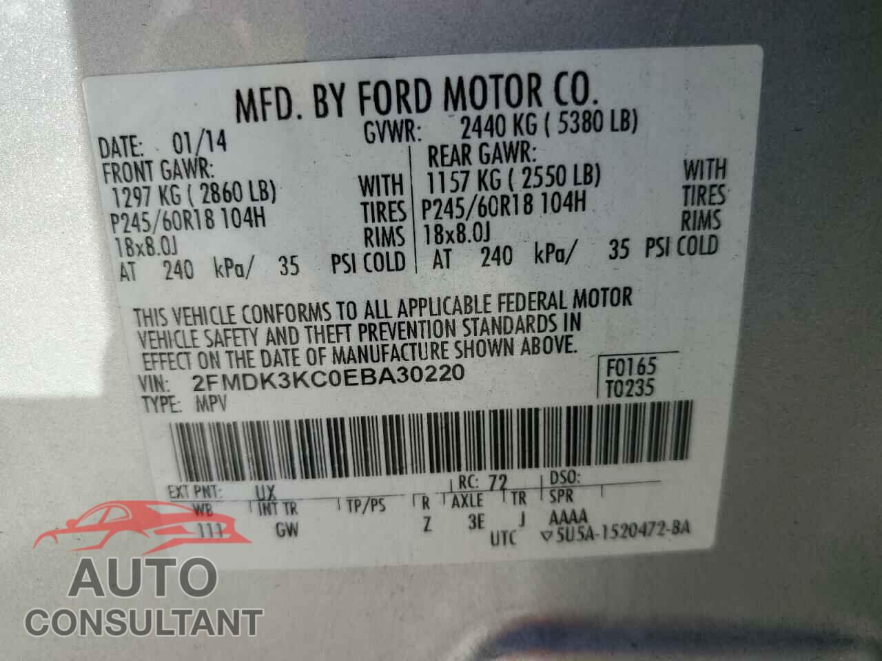 FORD EDGE 2014 - 2FMDK3KC0EBA30220