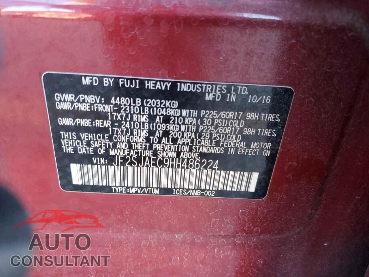 SUBARU FORESTER 2017 - JF2SJAEC9HH486224