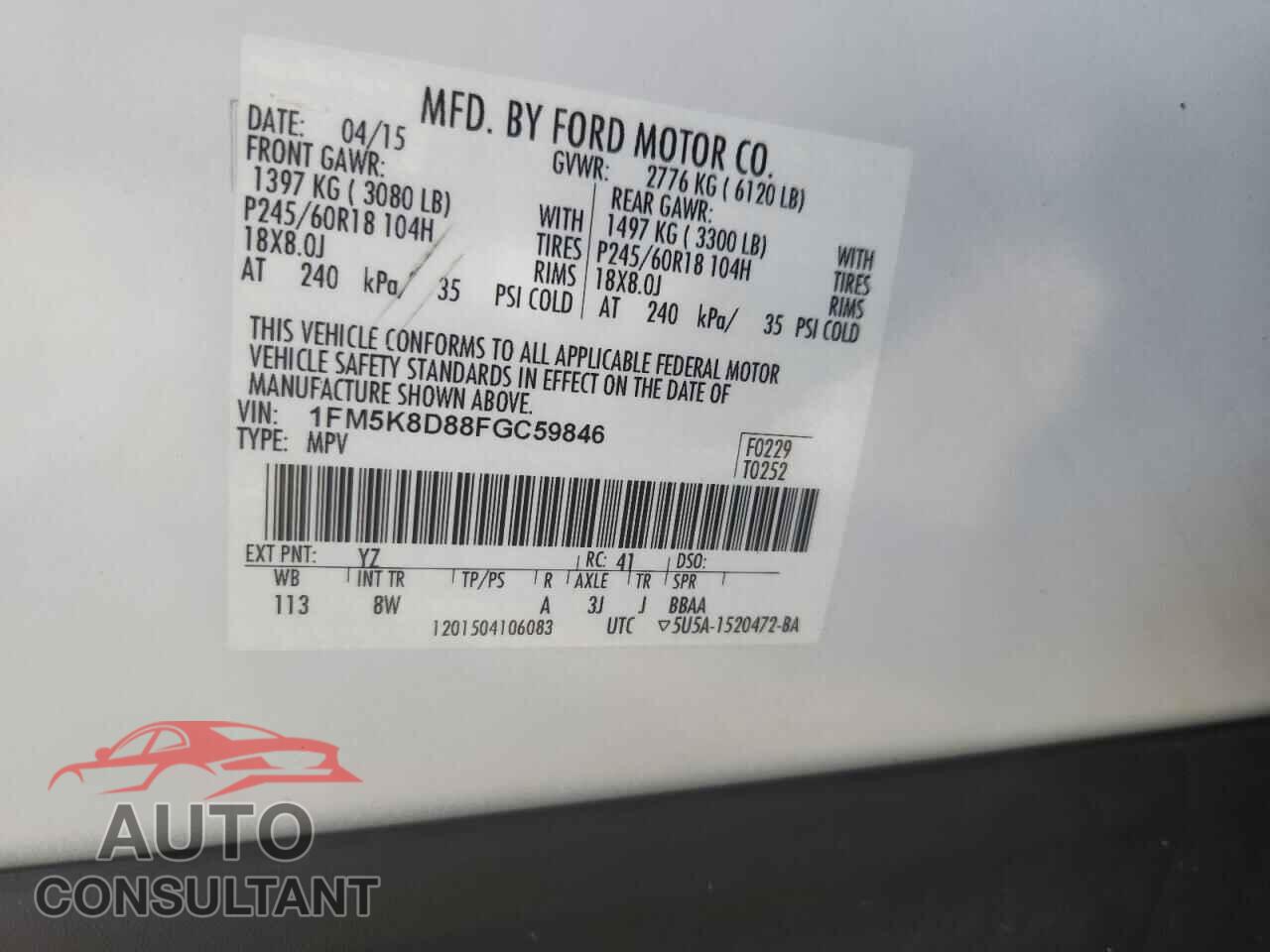 FORD EXPLORER 2015 - 1FM5K8D88FGC59846