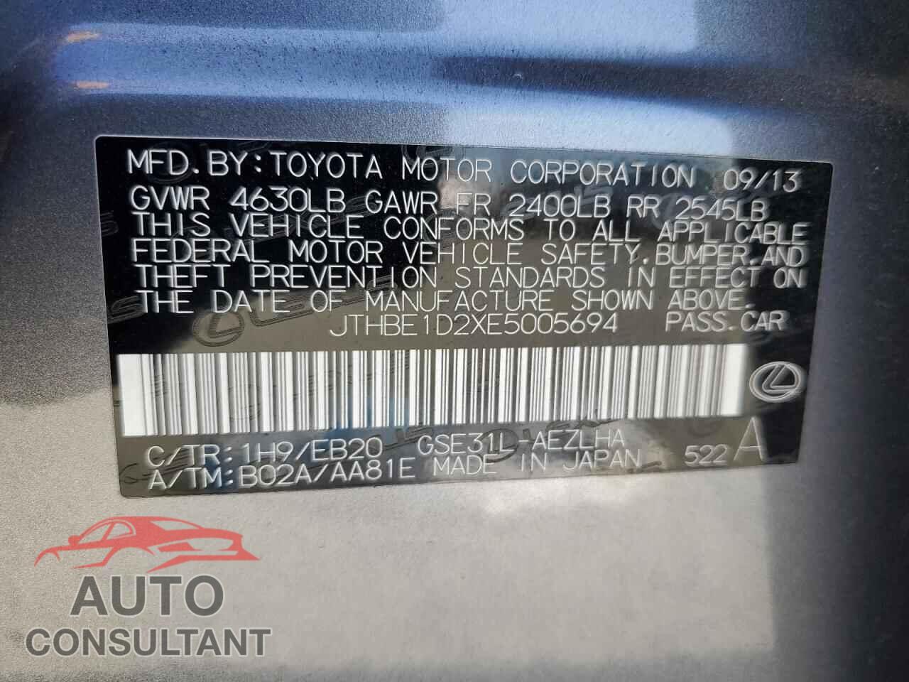 LEXUS IS 2014 - JTHBE1D2XE5005694