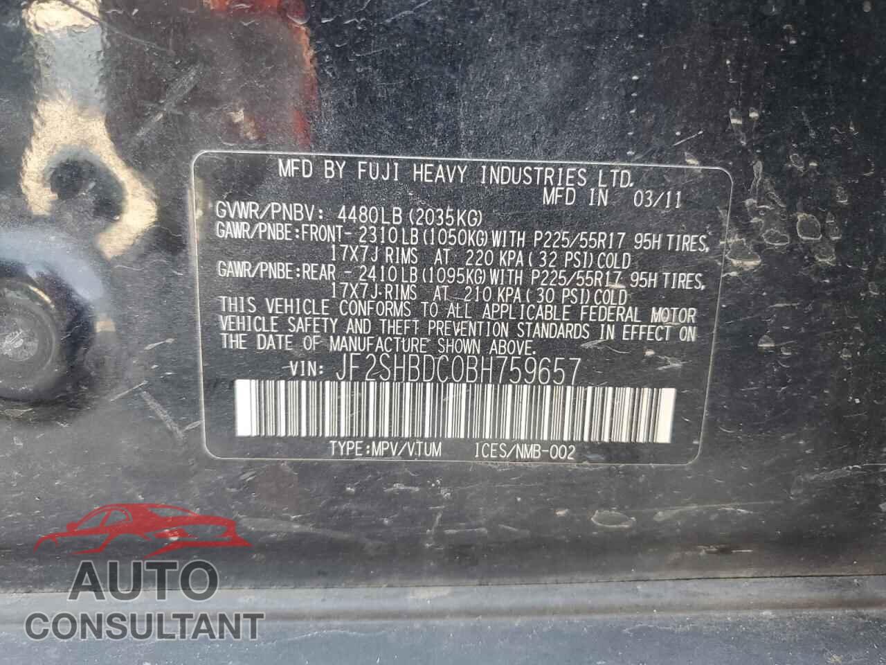 SUBARU FORESTER 2011 - JF2SHBDC0BH759657