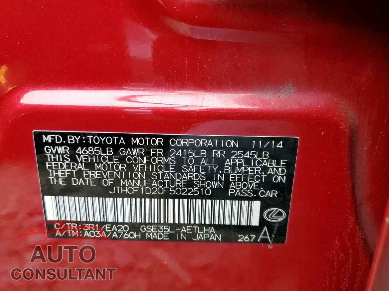 LEXUS IS 2015 - JTHCF1D20F5022510