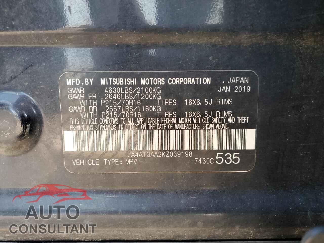 MITSUBISHI ECLIPSE 2019 - JA4AT3AA2KZ039198