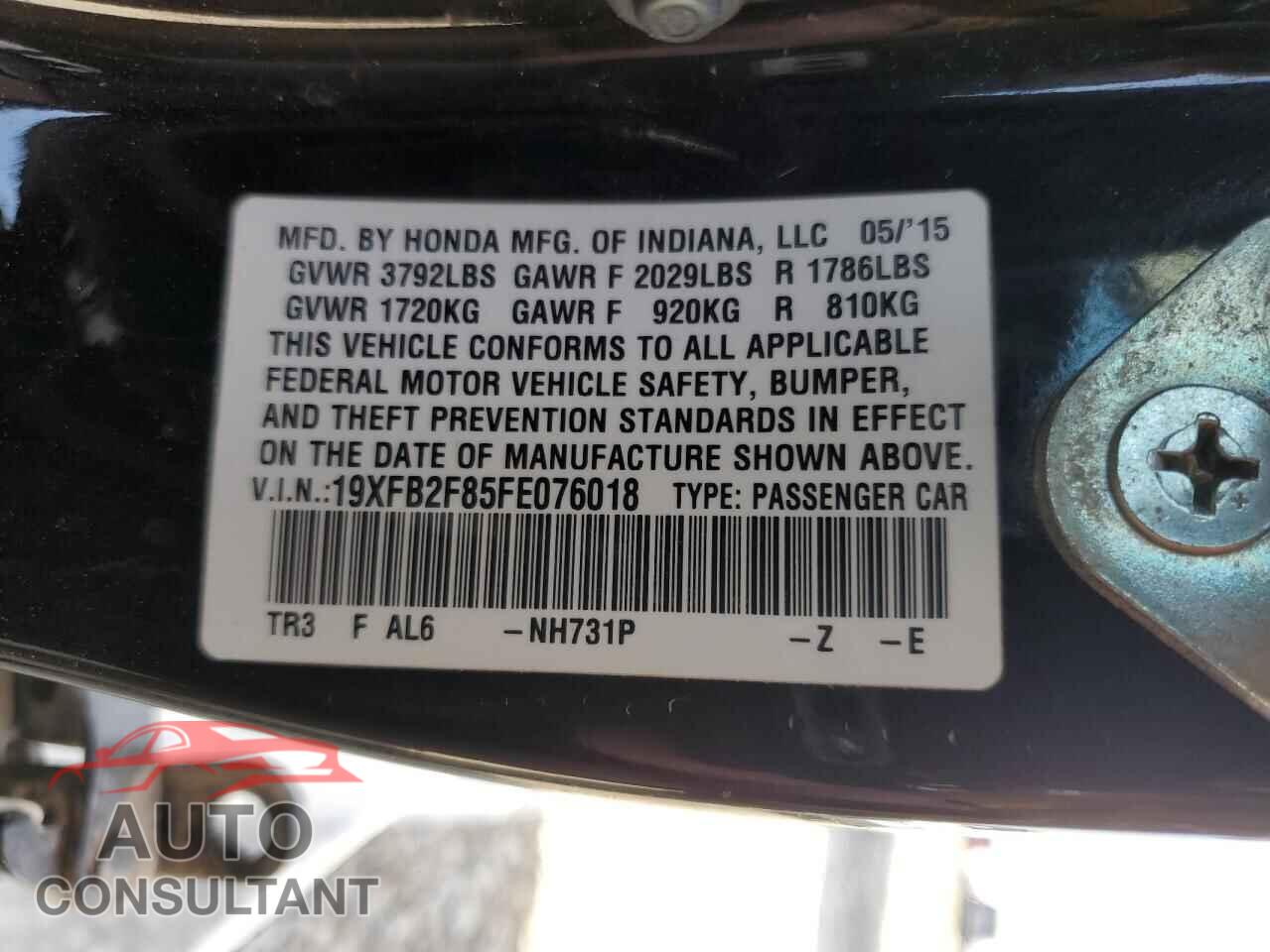 HONDA CIVIC 2015 - 19XFB2F85FE076018