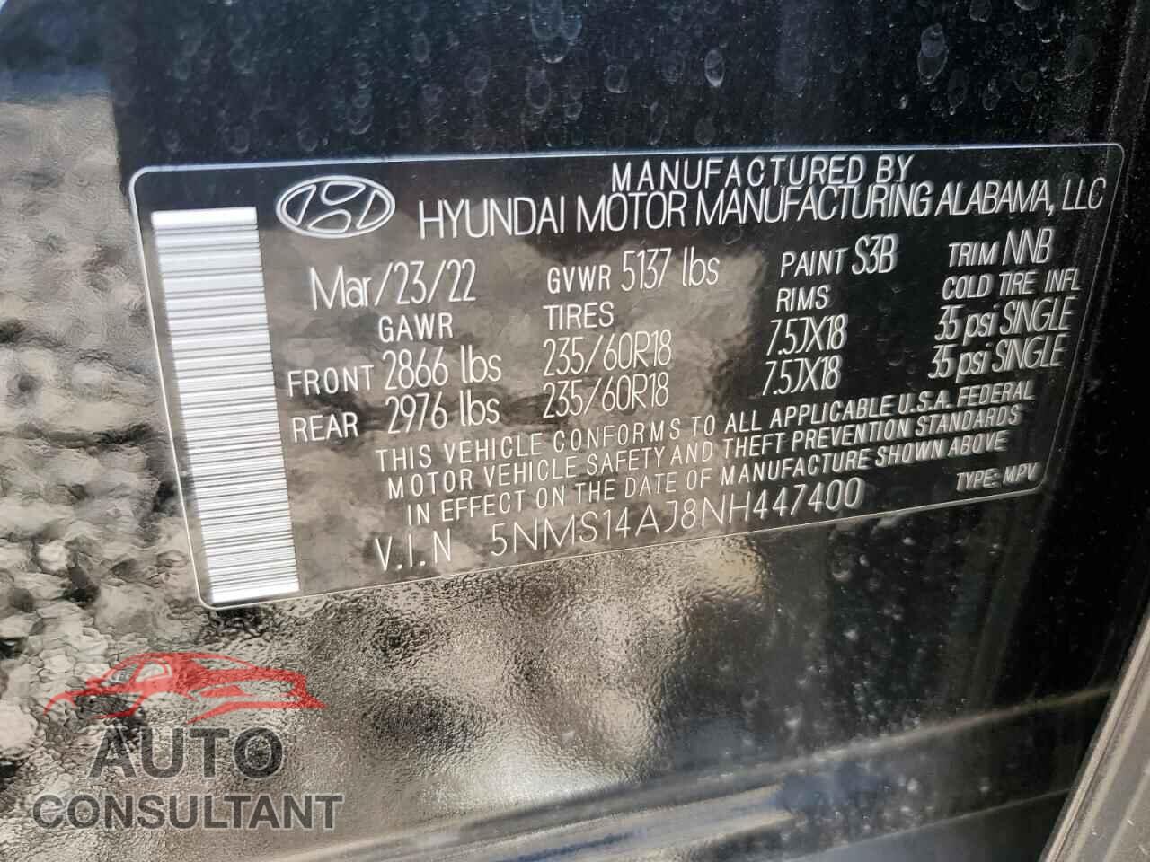 HYUNDAI SANTA FE 2022 - 5NMS14AJ8NH447400
