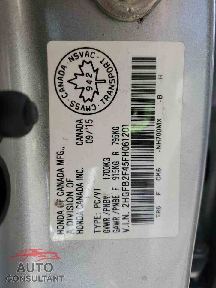 HONDA CIVIC 2015 - 2HGFB2F45FH061201