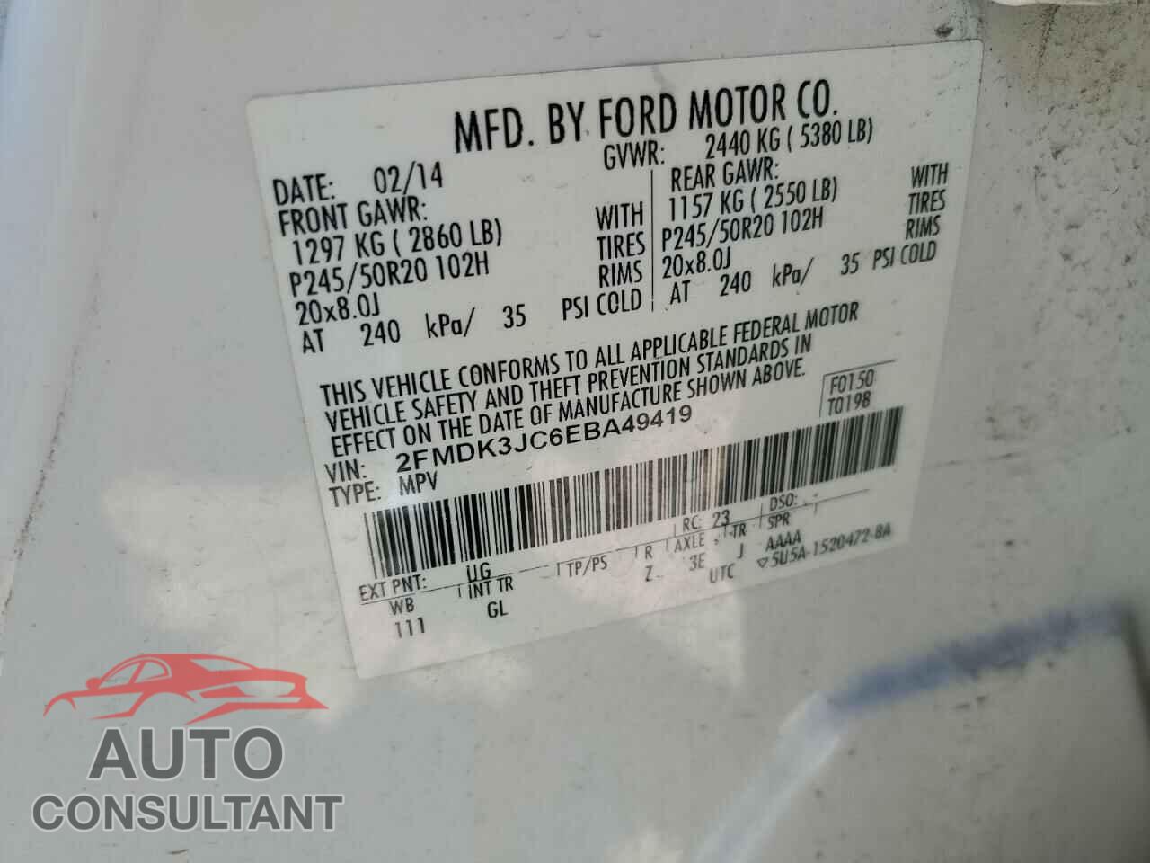 FORD EDGE 2014 - 2FMDK3JC6EBA49419