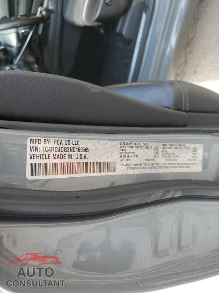 DODGE DURANGO 2022 - 1C4RDJDG3NC160565