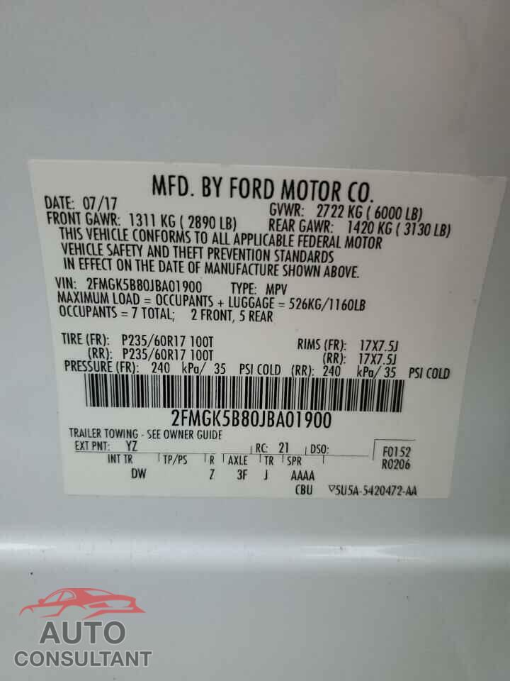 FORD FLEX 2018 - 2FMGK5B80JBA01900