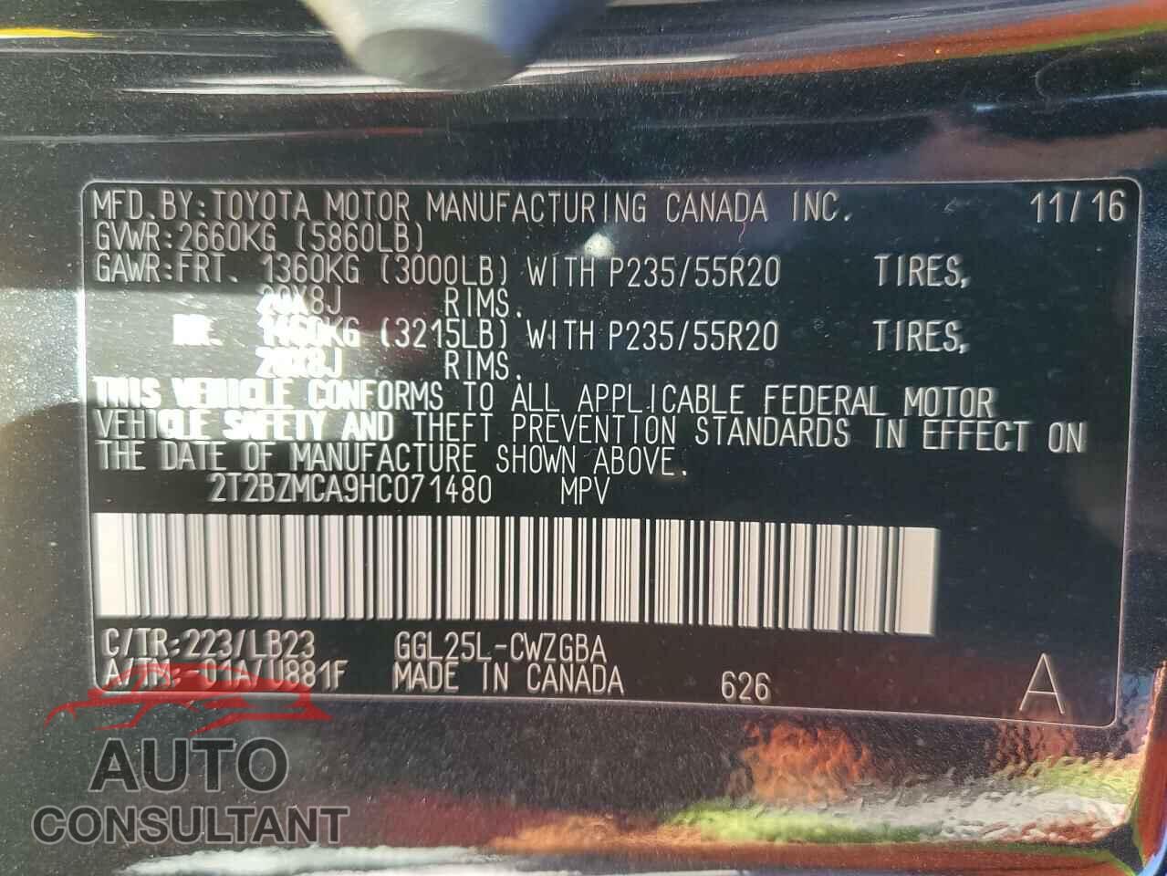 LEXUS RX350 2017 - 2T2BZMCA9HC071480