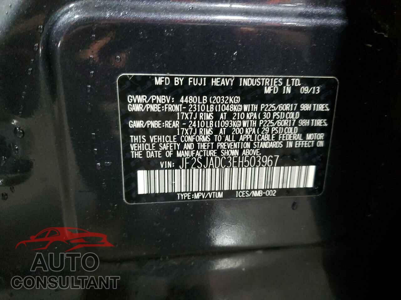 SUBARU FORESTER 2014 - JF2SJADC3EH503967