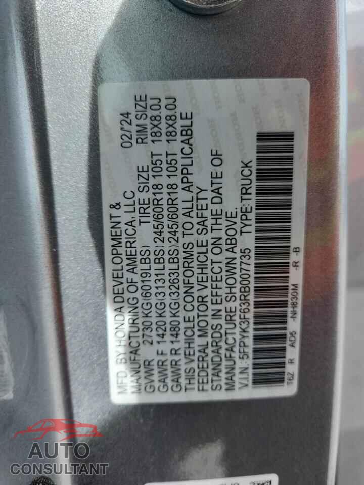 HONDA RIDGELINE 2024 - 5FPYK3F63RB007735