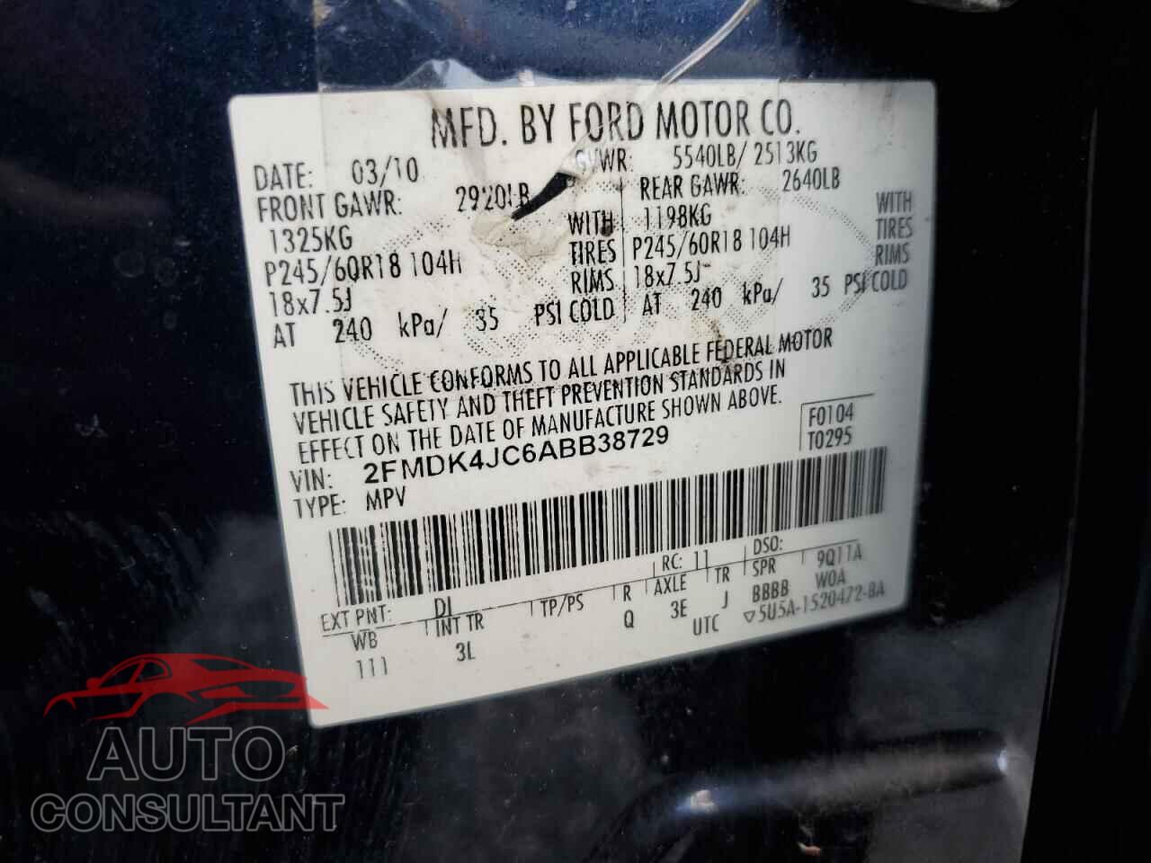 FORD EDGE 2010 - 2FMDK4JC6ABB38729