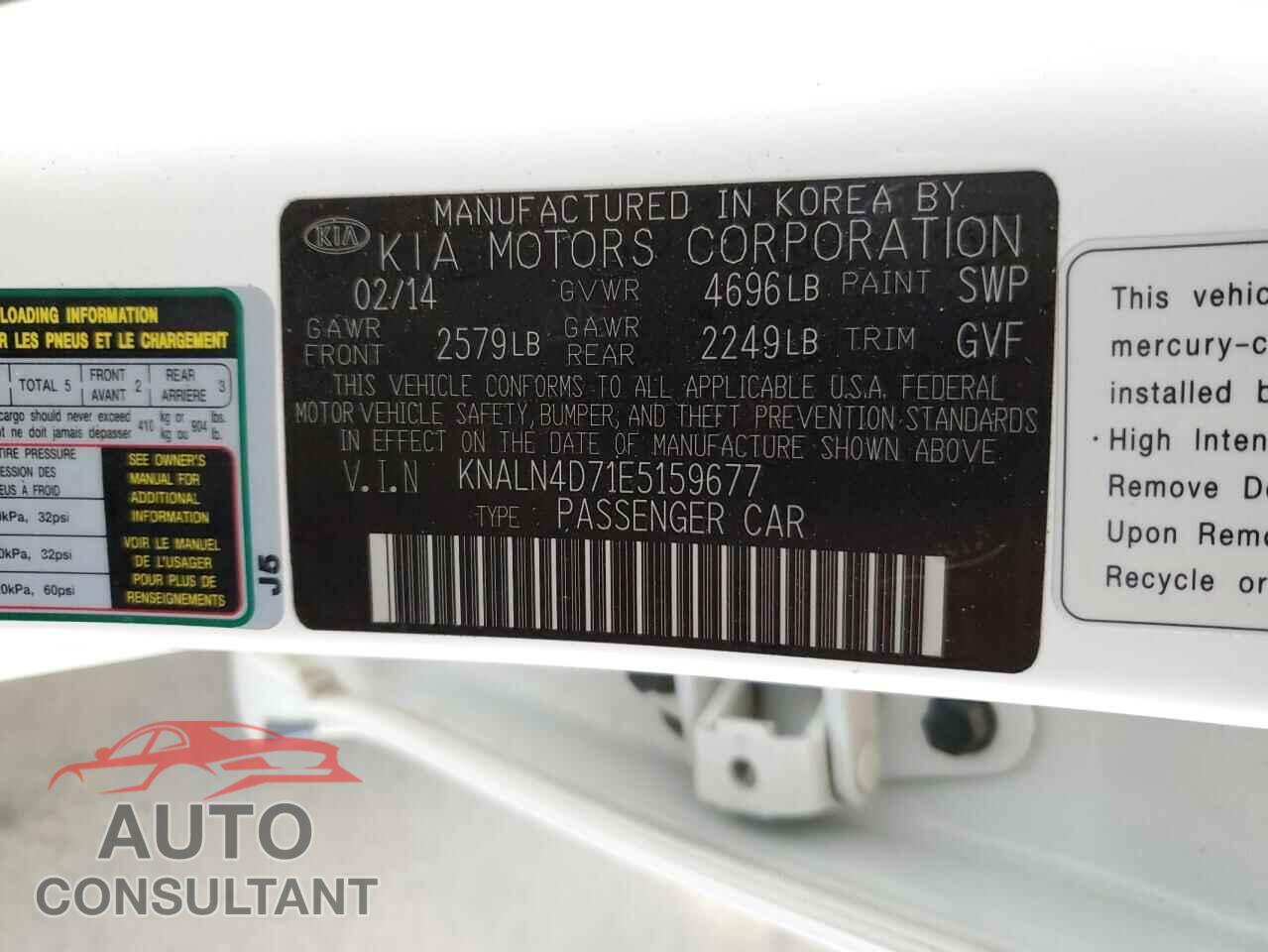 KIA CADENZA 2014 - KNALN4D71E5159677