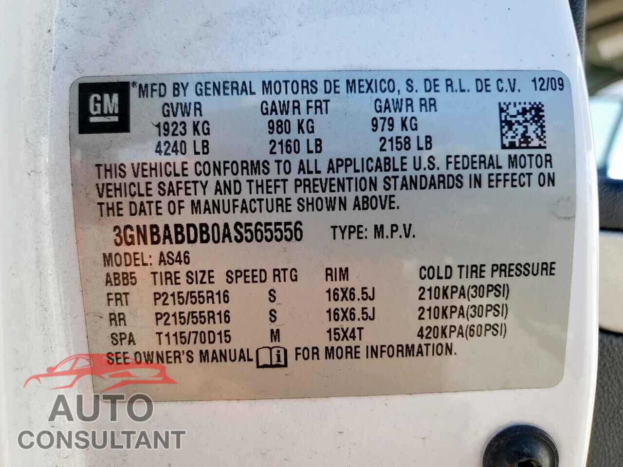 CHEVROLET HHR 2010 - 3GNBABDB0AS565556