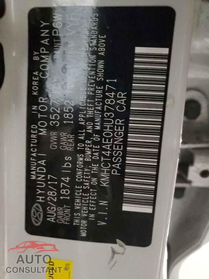 HYUNDAI ACCENT 2017 - KMHCT4AE0HU378471