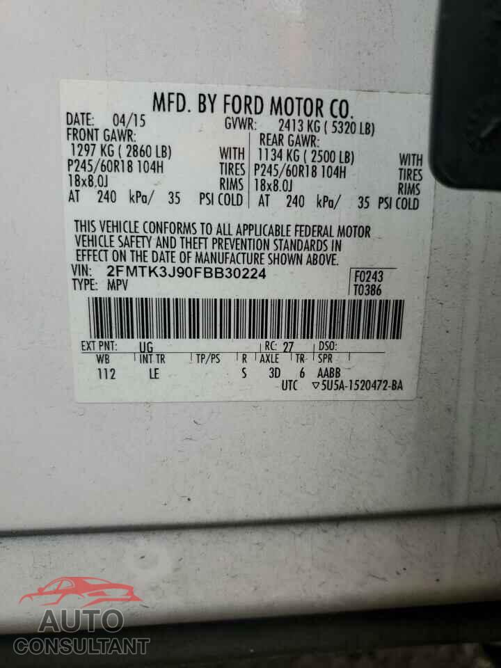 FORD EDGE 2015 - 2FMTK3J90FBB30224