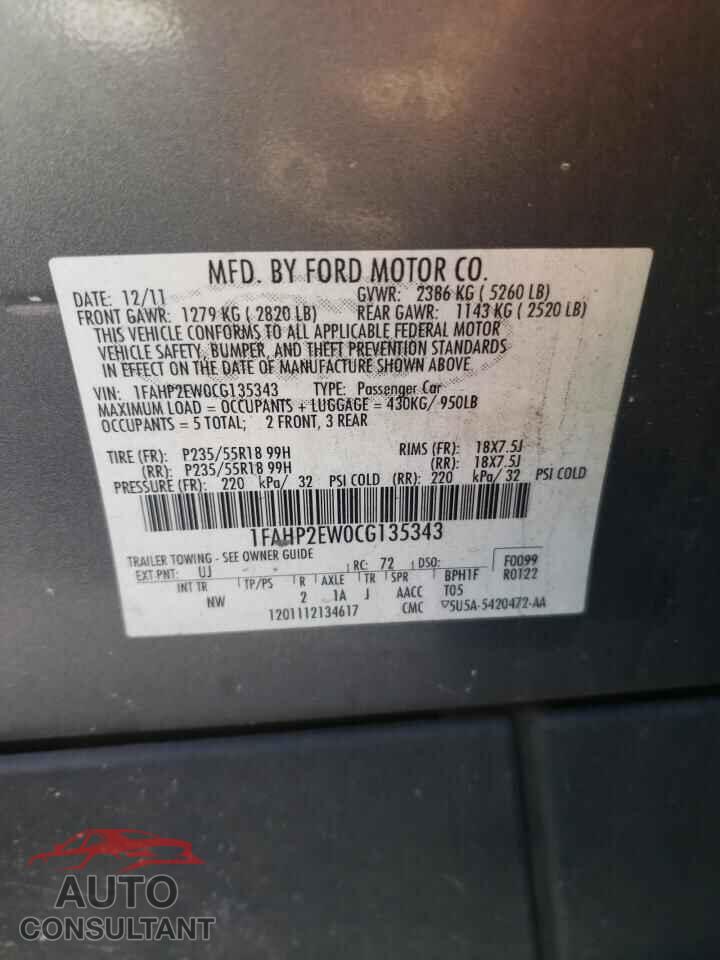 FORD TAURUS 2012 - 1FAHP2EW0CG135343