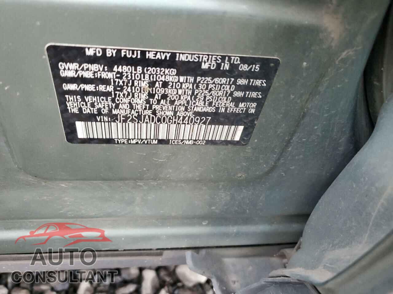 SUBARU FORESTER 2016 - JF2SJADC0GH440927