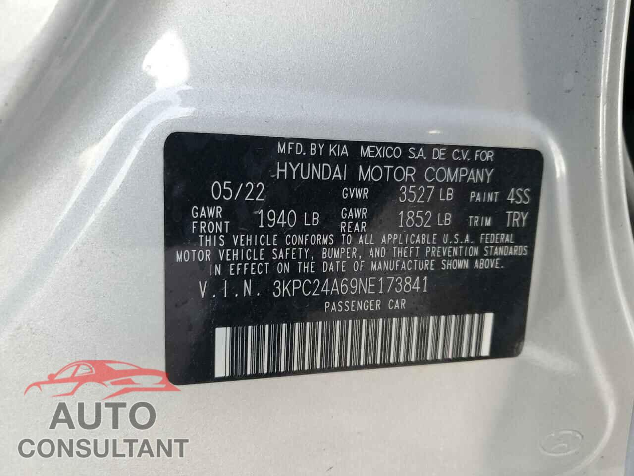 HYUNDAI ACCENT 2022 - 3KPC24A69NE173841