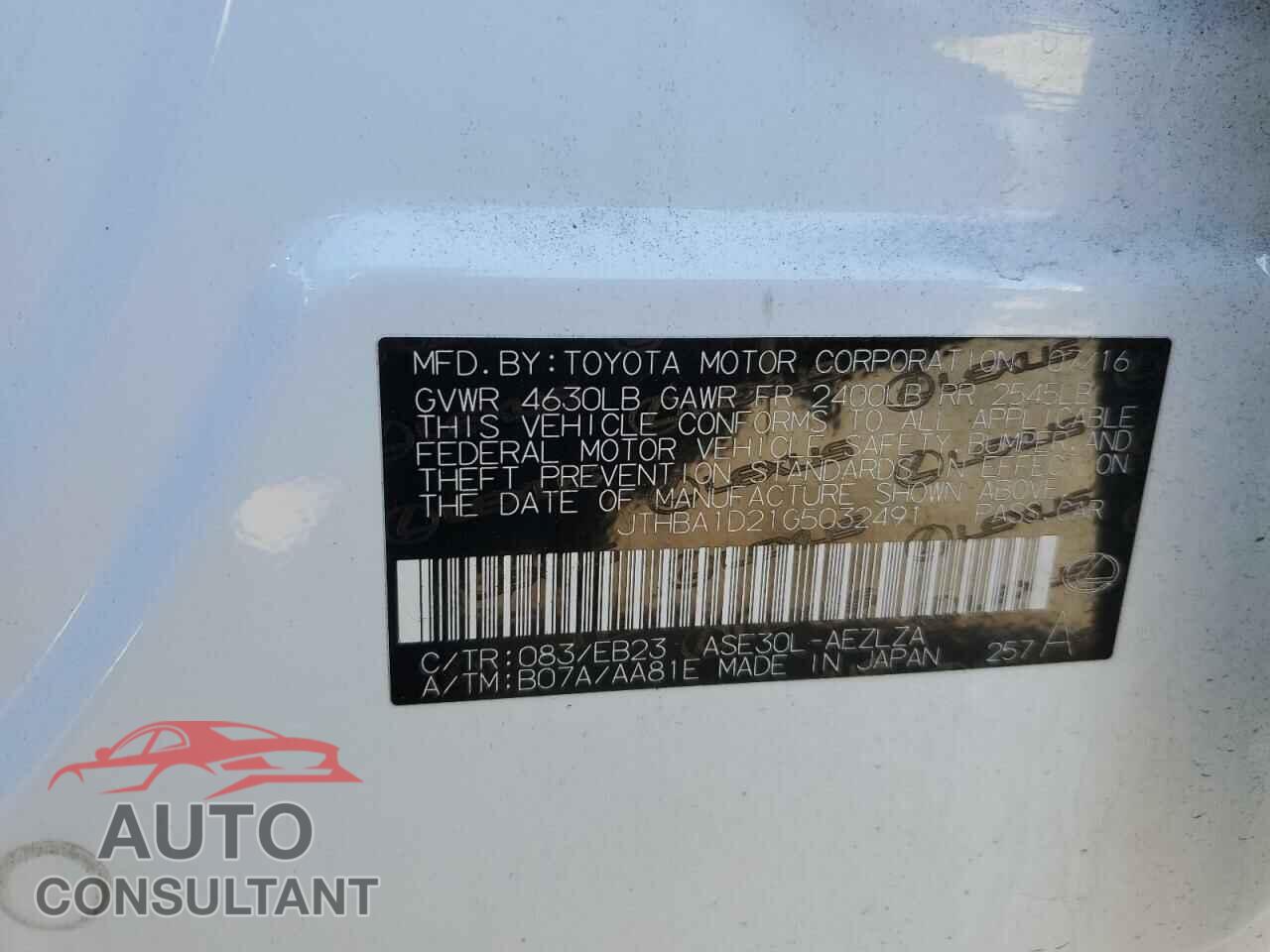 LEXUS IS 2016 - JTHBA1D21G5032491