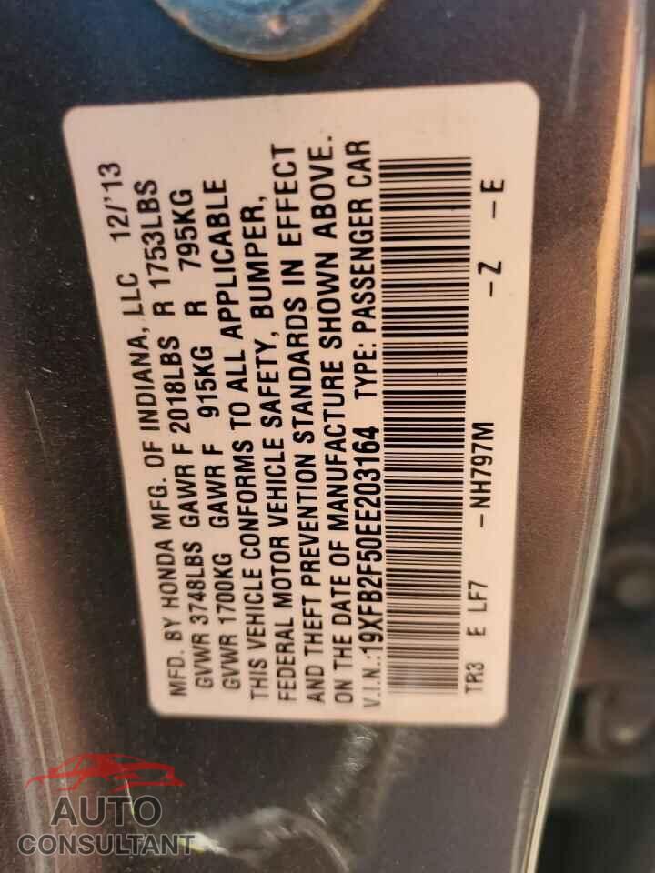 HONDA CIVIC 2014 - 19XFB2F50EE203164