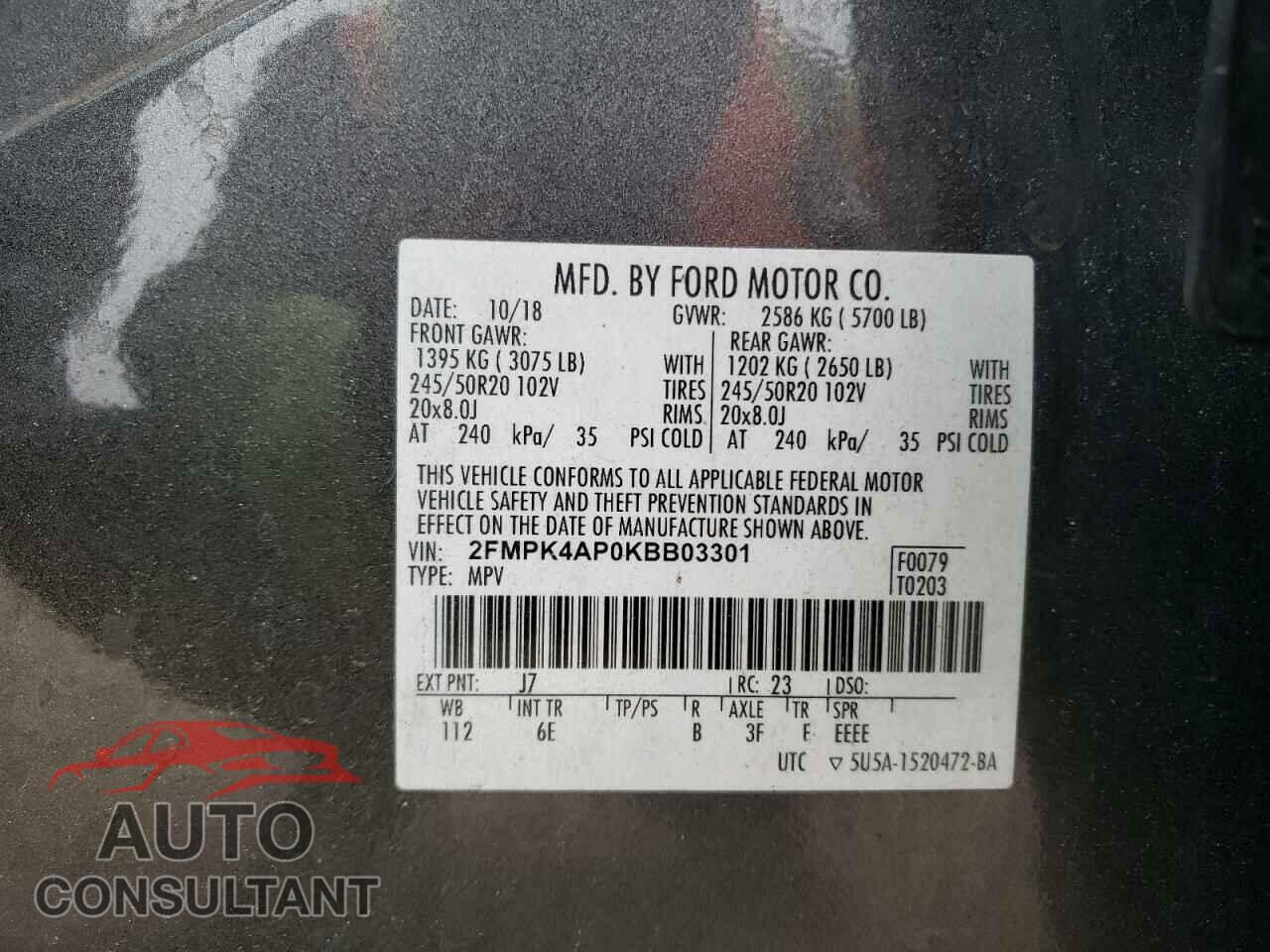 FORD EDGE 2019 - 2FMPK4AP0KBB03301