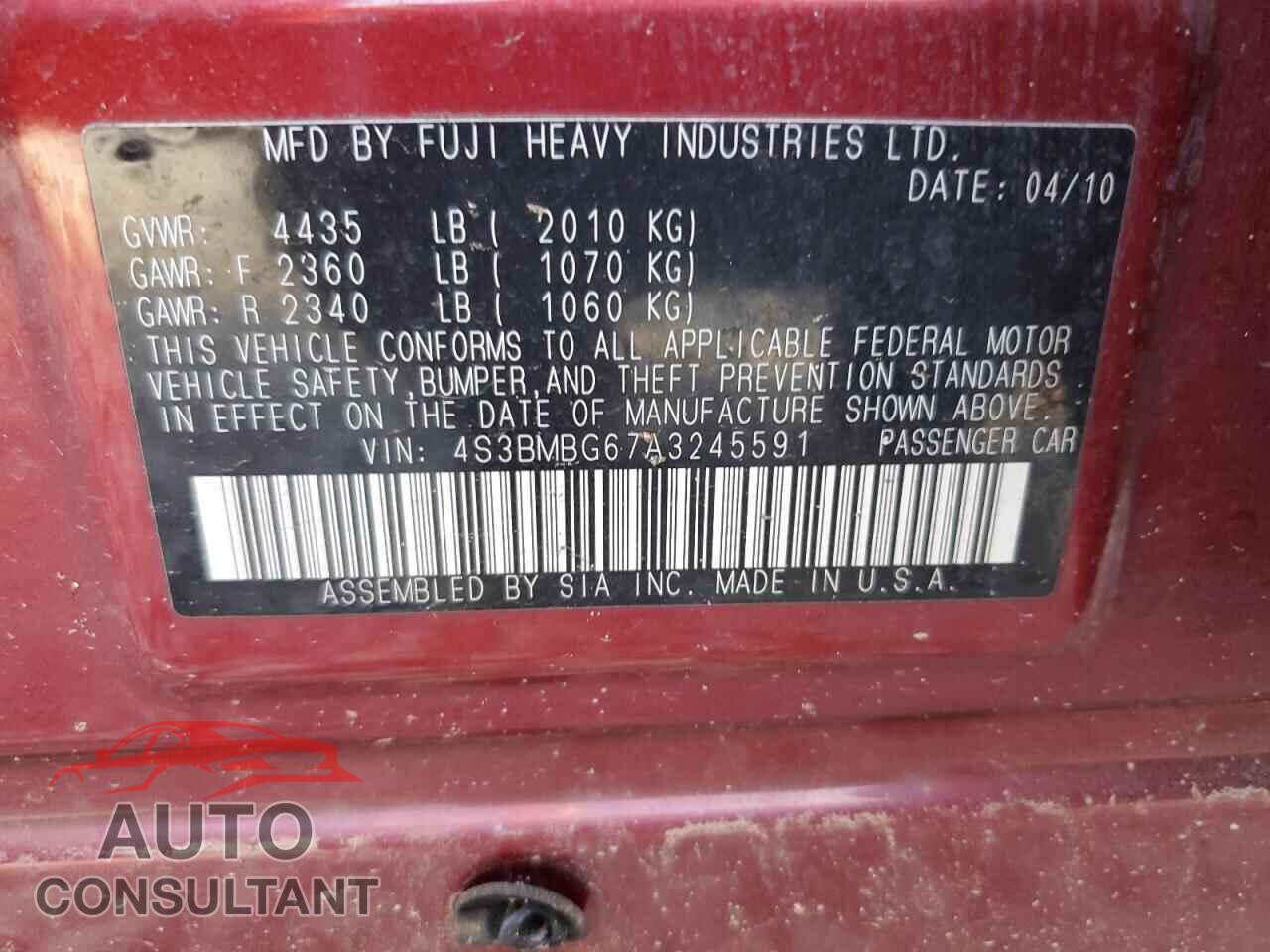 SUBARU LEGACY 2010 - 4S3BMBG67A3245591